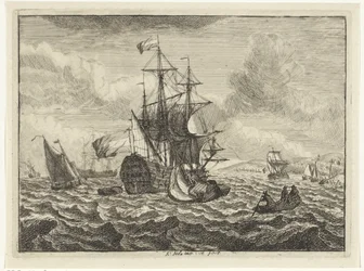 Zeegezichten met schepen en roeiboot