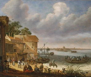 Boeren op het Strand met een Veerboot