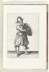 De exercitie met schild en spies: de soldaat trekt zijn rapier van achter zijn schild (nr. 18), 1618