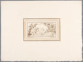 Rivierlandschap met de muur van een vesting