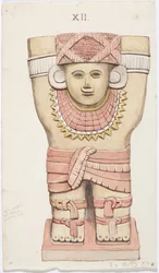 Kariatide uit de buitenkamer, tempel A, balveld, Chichen Itza, Mexico