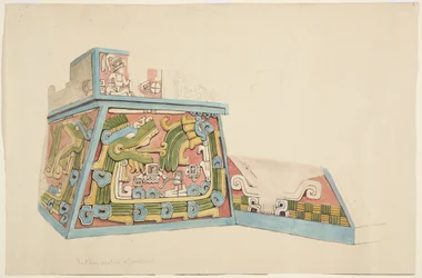 Schilderij van een stenen reliëf uit Xochicalco, Mexico