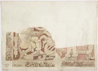 Deel van een altaar in de Bovenste Tempel van de Jaguars, Tempel E, Chichen Itza, Mexico