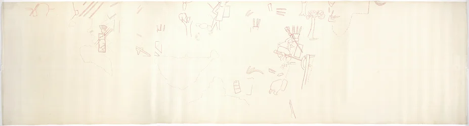 Overtrek van een muurschildering van de Oostmuur, Bovenste Tempel van de Jaguars, Chichen Itza, Mexico