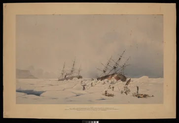 H.M.S. Phoenix En De Breadalbane op het moment dat de Laatste werd verpletterd en zonk...