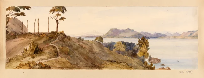Kijkend omhoog de Borneo Rivier vanaf Chermin Eiland uit West-Indië, Noord-Amerika en Borneo plakboek