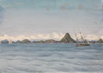 Buiten ankerplaats in een kalmte, Mazatlan [Mexico], 17 augustus 1850