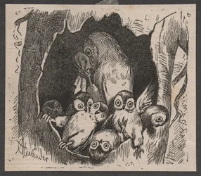 Uil met jongen, ca. 1890 (sneldruk)