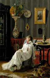 De middagdut. Schilderij door Adolfo Belimbau (1845-1938)