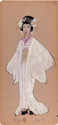 Kostuum van het personage Cio-Cio-San voor de opera "Madame Butterfly" van Giacomo Puccini
