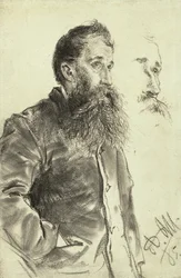 Studie van een man met een baard, zijn hand in zijn zak