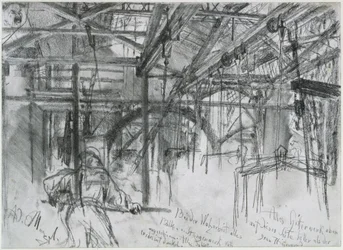 Halle in de walserij van Königshütte. Studie over „De ijzerwalserij. Moderne cyclopen”