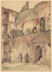 In de ruïne van het kasteel van Heidelberg