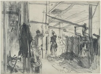 Machinekamer in de walserij. Studie over „De ijzerwalserij. Moderne cyclopen”