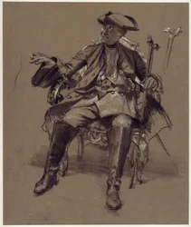 Modelstudie van Frederik I in een fauteuil