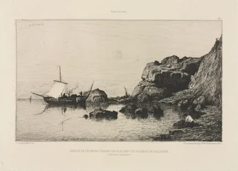 Vissersboot die aanlegt bij de rotsen van Collioure
