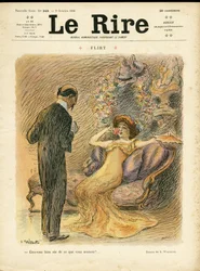 Illustratie van Adolphe dit Willette (1857-1926) voor de Omslag van Le Rire, 09/10/09 - Flirt - Liefde, Mode, Interne architectuur