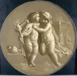 Twee putti met vlammen van liefde allegorie van liefde