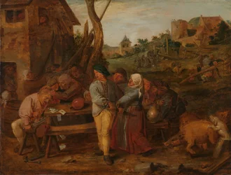 Kaartgevecht buiten een landelijke herberg, ca. 1628-1630 (olieverf op paneel)