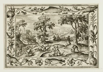 Hazenjacht, uit Landschappen met scènes uit het Oude en Nieuwe Testament en Jachtscènes