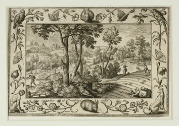 De vijand zaait tarwe tussen het koren, van landschappen met scènes uit het Oude en Nieuwe Testament en jachtscènes