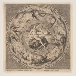 Thetis op een schelp, uit een serie ontwerpen voor platen (Fonds de Coupe)