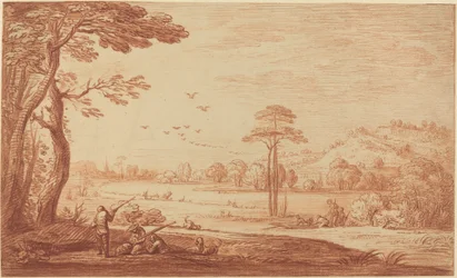 Jagers rustend bij een rivier