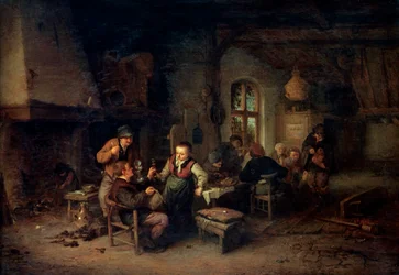 Het Interieur van een Herberg met Negen Boeren en een Draailier Speler, 1653