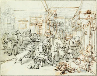 Een groep boeren in een taverne