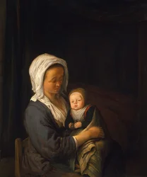 Vrouw met een kind op schoot