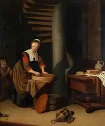 Een keukenmeid strijkt