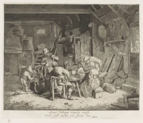 Boeren aan een maaltijd in een herberg