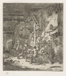 Boerengezin in interieur