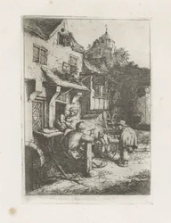 Gebochelde vioolspeler voor een herberg