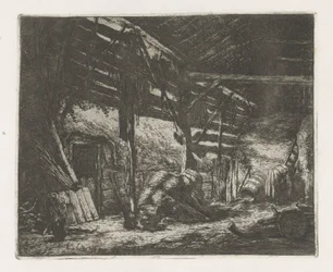 Interieur van een hooischuur