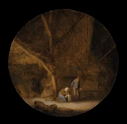 Interieur met een boerengezin
