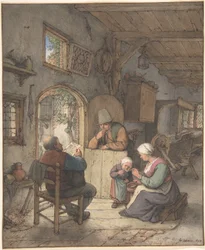 Het nieuws lezen in het huisje van de wevers