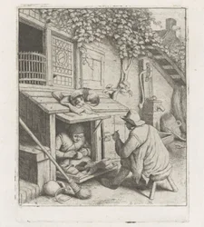 Schoenmaker in een werkplaats voor zijn huis