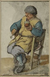 Zittende boer met een glas bier
