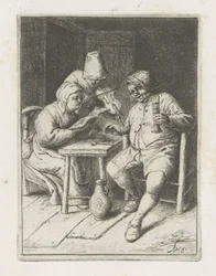 Vioolspeler bij een paar aan tafel