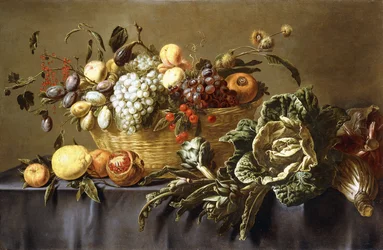 Een Mand met Fruit op een Gedrapeerde Tafel, ca. 1635