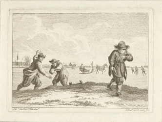 Sneeuwbalgooiers, gegraveerd door Anthonij van der Haer, c.1745-85