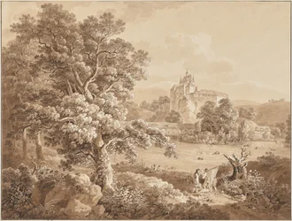 Vissers op de rivier Zschopau bij kasteel Kriebstein, Saksen