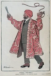 Cartoon door Paul Poiret, Franse ontwerper en designer (1879-1944) in Abdul-Hamode of Le Sultan Rose - Illustratie door Adrien Barrere (1877-1931) In Fantasio, 01/12/1919