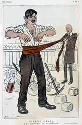 Cartoon door Pierre Laval, de sterke sociale - Illustratie door Adrien Barrere (1877-1931) in Fantasio van 01/09/1925