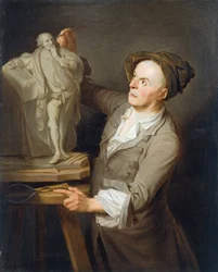 Louis-Francois Roubiliac (1695-1762) modelleert zijn monument voor Shakespeare