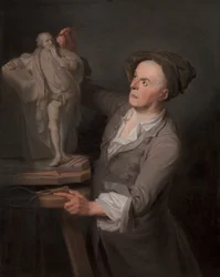 Louis-François Roubiliac modelleert zijn monument voor Shakespeare