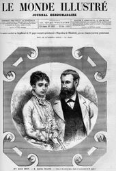 Portret van Daniel Wilson (1840-1919), Franse politicus met zijn vrouw, Alice Grevy. Gravure door Adrien Marie. Een van "The Illustrious World" No. 1282 van 22 oktober