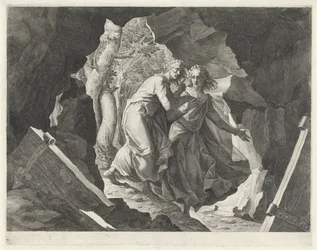 Dante en Vergilius betreden de hel door een poort