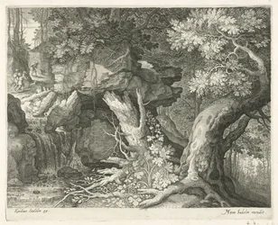 Reizigers boven een waterval